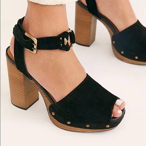 Free People Black Justine Platform Heels w/ Straps